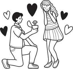 Hand Drawn man asking woman to marry illustration