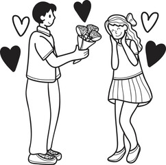 Hand Drawn man giving flowers to woman illustration