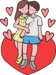 Hand Drawn man kissing woman cheek illustration