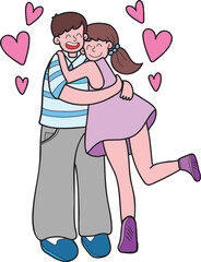 Hand Drawn couple men and women hugging illustration