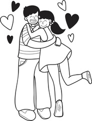 Hand Drawn couple men and women hugging illustration