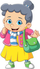 cute girl smiling and carrying handbag