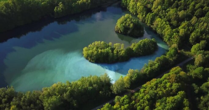 Aerial drone view of Beauty in nature of Bochum Werne, Germany. mine water.