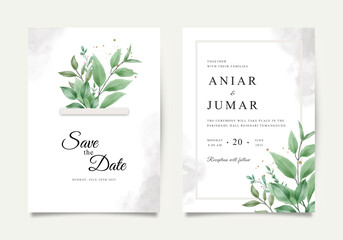 Beautiful watercolor green leaves for wedding invitation template