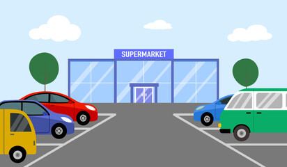 Parking lot in supermarket in flat design vector illustration. © Orapun