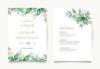 Watercolor green flowers and leaves set for beautiful wedding invitation template