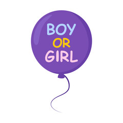 Cute pink balloon with the inscription girl or boy vector illustration. Baby shower element for photo, card or invitation, rattles for boys and girls on white background
