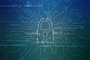 Digital Padlock on abstract technology background, Technology security concept. Modern safety digital background. Protection system, Cyber Security and safety information, personal data concept
