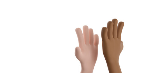 Obraz premium Cartoon character black and white man hands High five gesture. Give me five and Teamwork concept. 3D Render illustration