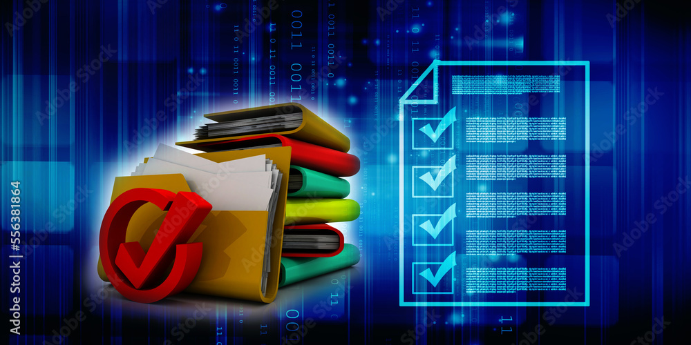 Poster 3d illustration checkbox tick with folder