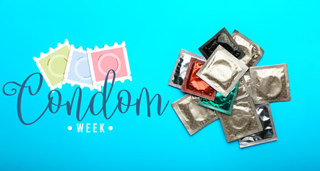 Condoms on blue background. National Condom Week
