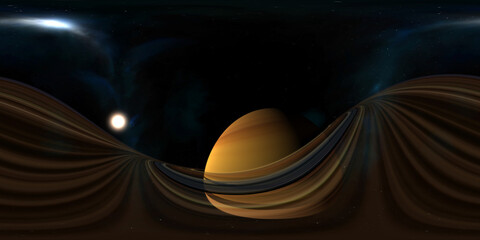   VR 12K 360 degree space background with Planet Saturn with detailed rings 12K, equirectangular projection, environment map. HDRI spherical panorama. © VRKit360