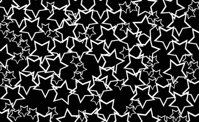 Many white stars superimposed on a black background.