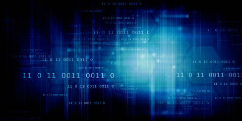 Obraz premium 2d illustration abstract digital binary data on computer screen