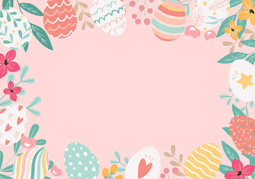 Hand drawn Easter egg vector illustration frame. Pastel color design. For banners, posters, etc.