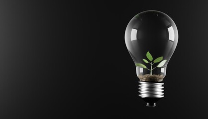 Light Bulb lamp and green plant inside with saving energy ecology concept.3D rendering.