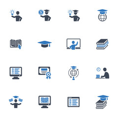 Studying and learning icons set vector graphic illustration