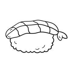Sushi with shrimp in doodle style. Vector illustration, png asian of food in linear drawing style