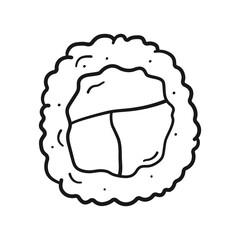 Sushi roll in doodle style on white background. Png, vector illustration of asian food in linear drawing style