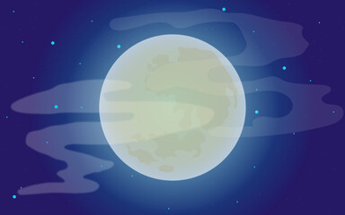 Glowing full moon on dark sky starry nebula sky