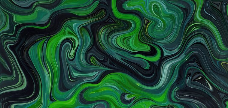 Abstraction. Beautiful liquid marble texture, with big oil bubbles and twirls. Harmonic black and green tones coloured.