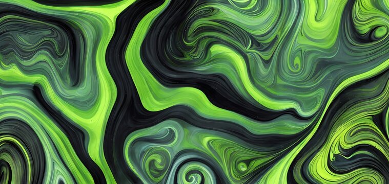 Abstraction. Beautiful liquid marble texture, with big oil bubbles and twirls. Harmonic black and green tones coloured.