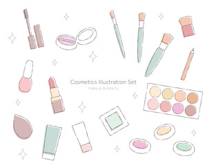 コスメのイラストセット　ビューティー　メイクアップ
