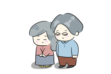 寄り添う夫婦　微笑み合う夫婦　パートナー　イラスト　結婚記念日　熟年