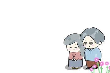 寄り添う夫婦　微笑み合う夫婦　パートナー　イラスト　結婚記念日　熟年