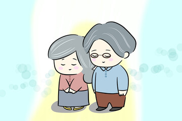 couple snuggle up good friend illustration father mother middle  forties fifties