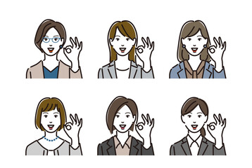 女性　会社員　OKサインを出す　セット