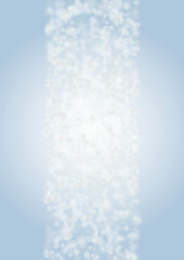 Vector Magical Glowing Background with Silver and Purple Falling Hexagon on Blue. Falling Snow. Glittery Confetti Frame. Christmas and New Year Design. Winter Sky with Bokeh Snowfall.