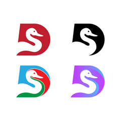 letter D and duck vector illustration for an icon, symbol or logo. Duck template logo. D initials