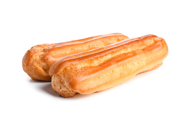 Delicious sweet eclairs isolated on white background