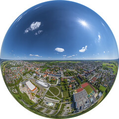 Königsbrunn in Schwaben im Luftbild, Little Planet-Ansicht, freigestellt - obrazy, fototapety, plakaty