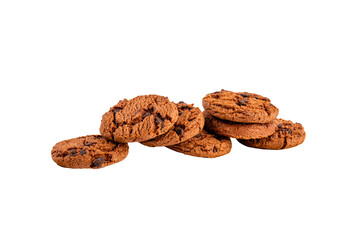 Chocolate chip cookies isolated on transparent background. Sweet biscuits.