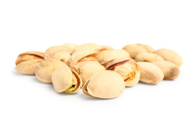 Tasty pistachio nuts isolated on white background