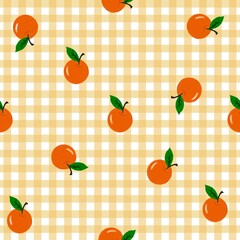 Gingham seamless pattern, orange and citrus fruits, hand drawn, can be used in decorative design. fashion clothes Bedding sets, curtains, tablecloths, notebooks
