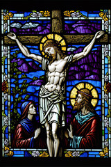 Fototapeta premium The crucifixion as a stained glass window - Created with generative AI technology