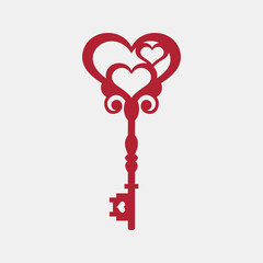 Ornate vintage heart key vector illustration cut