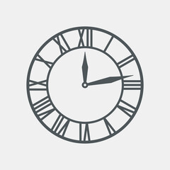 Vintage round clock roman hour time watch antique retro old, silhouette, vector
