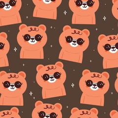 seamless pattern cartoon bear wearing glasses. cute animal wallpaper for textile, gift wrap paper