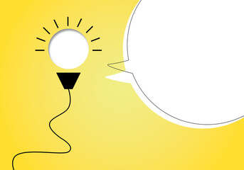 Light bulb with blank speech bubble on yellow background. Ideas inspiration concepts of business finance or goal to success, Great idea, Creativity of human. copy space. paper cut design style.