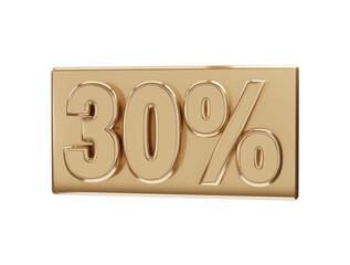 30 percent gold number with 3d rendering