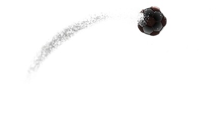 Black-Brown Soccer Ball with Diamond Water Particles under White Sky Lighting Background. 3D illustration. 3D high quality rendering. 3D CG.