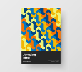 Amazing company brochure design vector concept. Bright mosaic pattern presentation template.