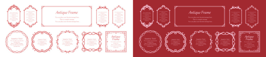 高級感のあるビンテージ調のフレームデザインセット　罫線　枠　ウエディング　ビンテージ　アンティーク