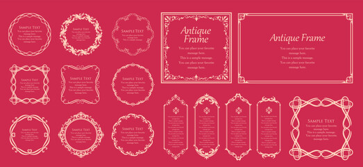高級感のあるビンテージ調のフレームデザインセット　罫線　枠　ウエディング　ビンテージ　アンティーク