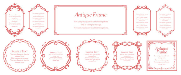 高級感のあるビンテージ調のフレームデザインセット　罫線　枠　ウエディング　ビンテージ　アンティーク