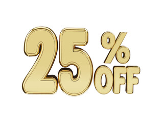 25 percent gold number with 3d rendering